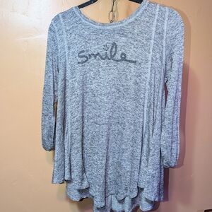 AnyBody Heather Gray Long Sleeve Top with 'Smile' Print